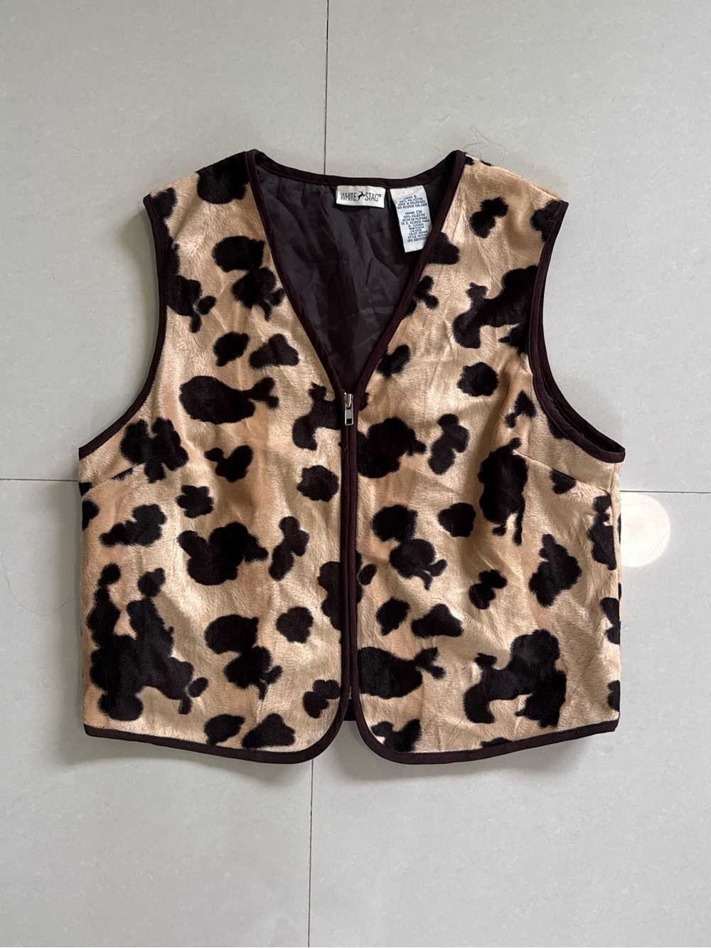 White Stag Tan and Black Cow-Print Vest